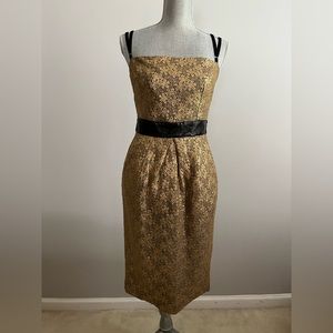 Dolce & Gabbana Gold Metallic Floral Dress with Black Trim - Italian 44 / US Med